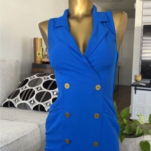 Elegant Blue Double-Breasted Dress